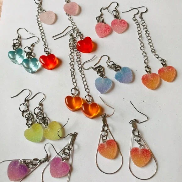 Blue Kawaii Candy Soft Gummy Heart Ombré Handmade Stainless Steel Earrings - Picture 9 of 15